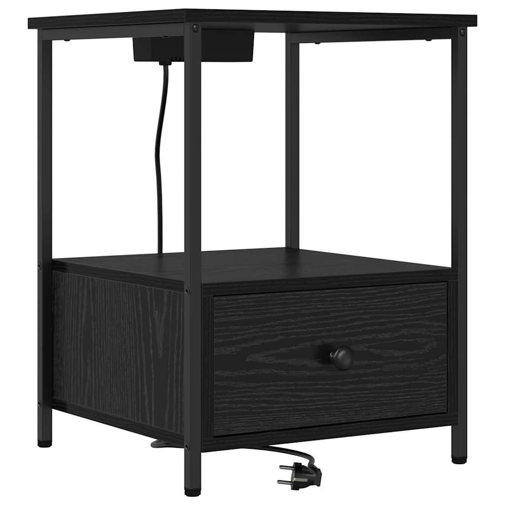 Bedside Cabinet with Charging Station 2 pcs Black oak